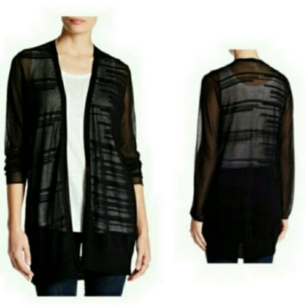 Eileen Fisher Sheer Burnout Stripe Open Long Cardigan